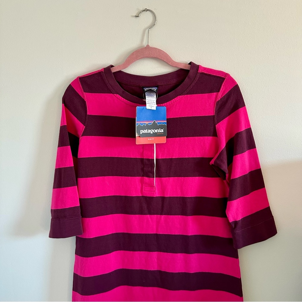 Patagonia 3/4 Sleeve Slender Stripe Dress Fuchsia Striped Dress
